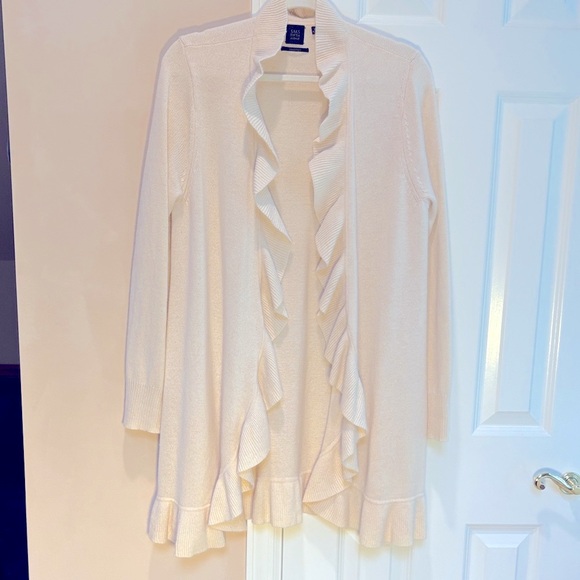 Cashmere - Saks Fifth Avenue Cream Ruffled Cardigan - XL - Picture 1 of 3
